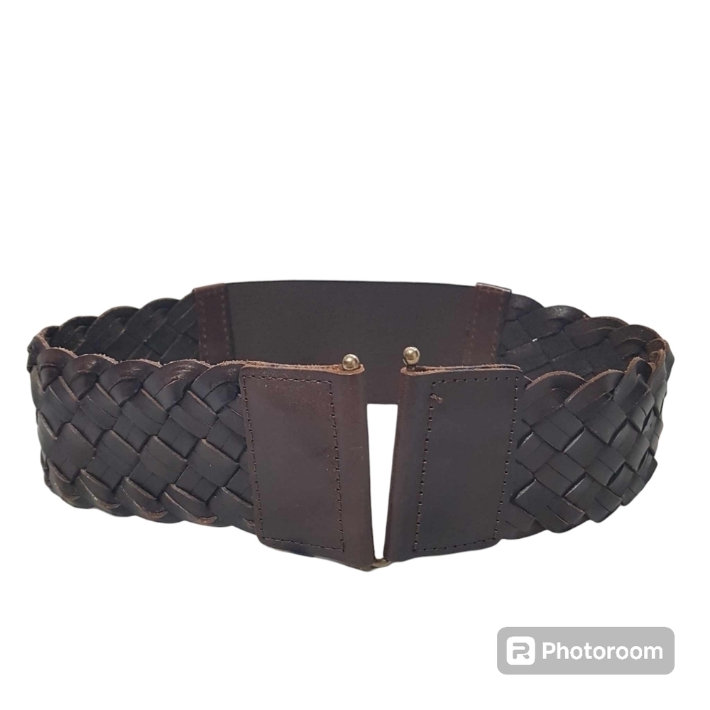 Old Navy Genuine Leather Brown Woven Braided Wide Elastic Belt